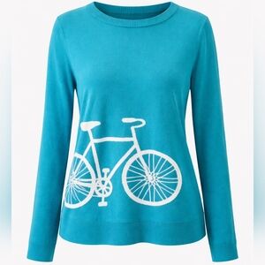 Crown & Ivy Teal Bicycle Print Sweater, Size Small